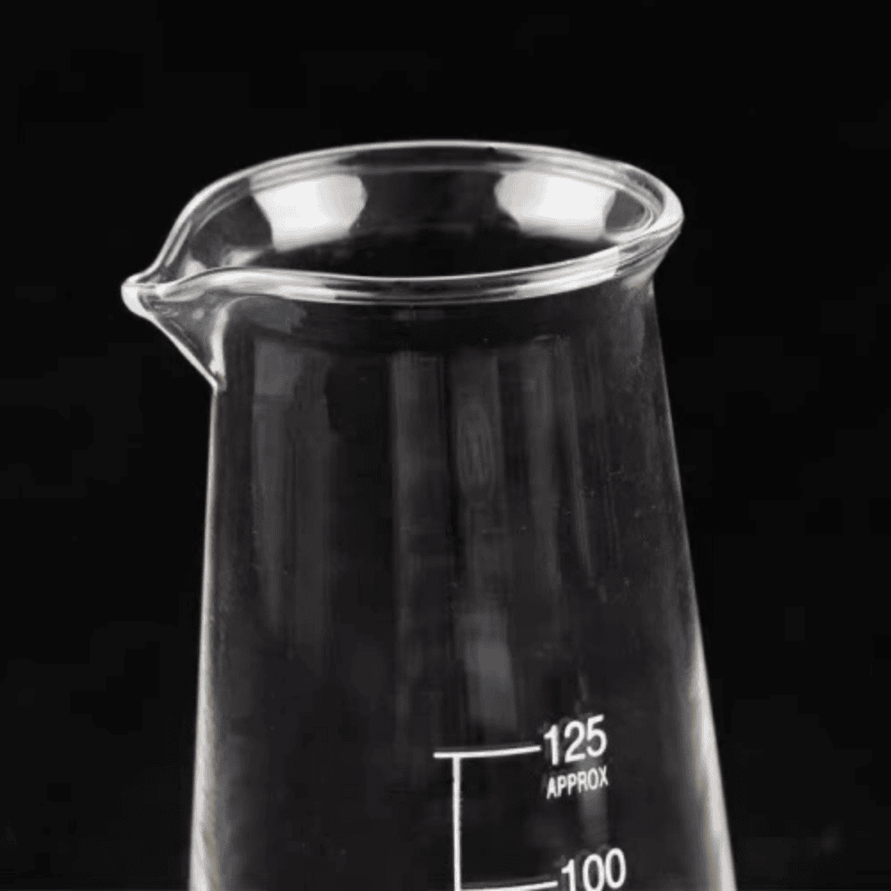 Borosilicate glass 3.3 Conical Beaker with Spout 125ml, CA-11030125 (1) Borosilicate glass 3.3 Conical Beaker with Spout 125ml, CA-11030125